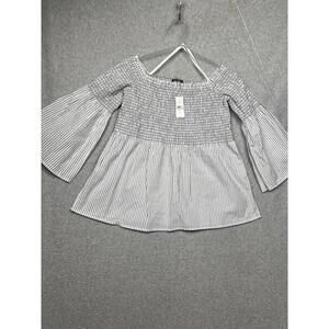 Loft Womens Stripe Tunic Top Size S Flare Sleeve Boho Cottagecore Coastal Chic